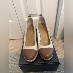 G.H. Bass wedges, tan and brown, size 6.5.